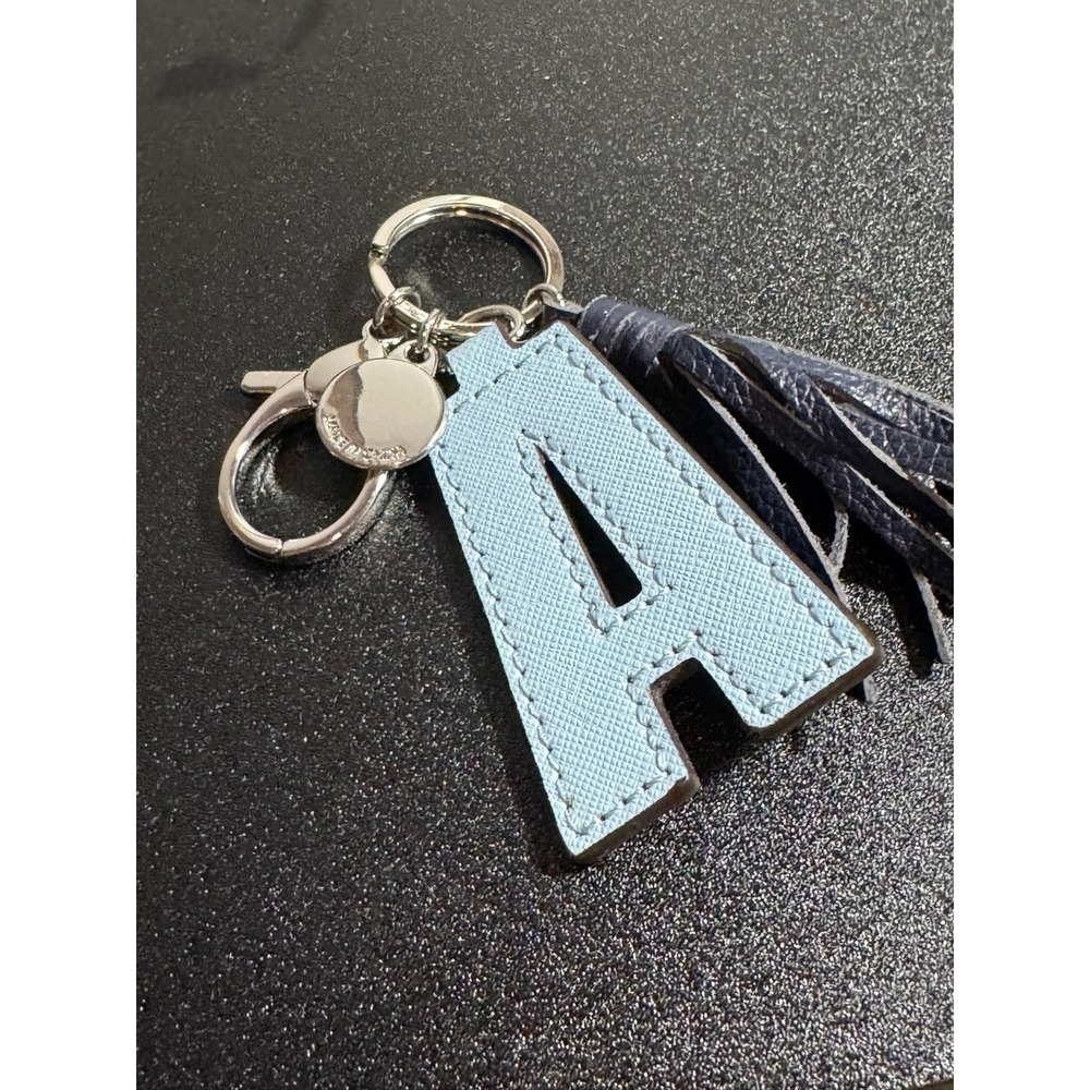 Rebecca Minkoff Letter A Light Blue Saffiano Tassel Charm Keychain‎ Bag Fob - Picture 8 of 12